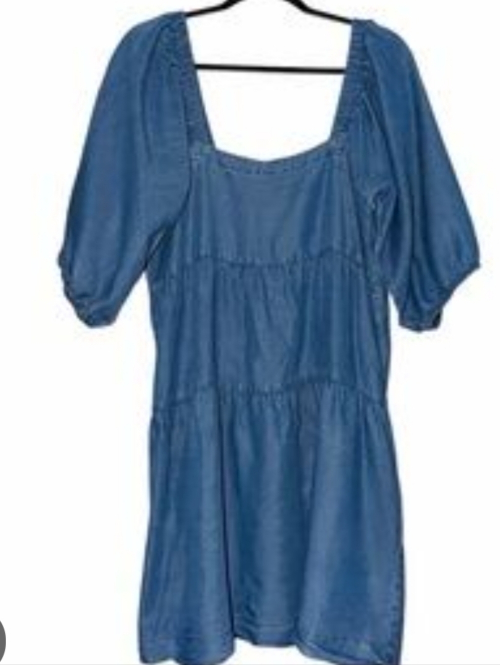 Blue Puff-Sleeve Denim Tiered Women's Short Dress Size Medium